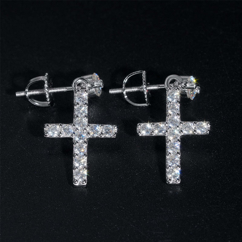 23mm Single Row Cross Drop Earrings