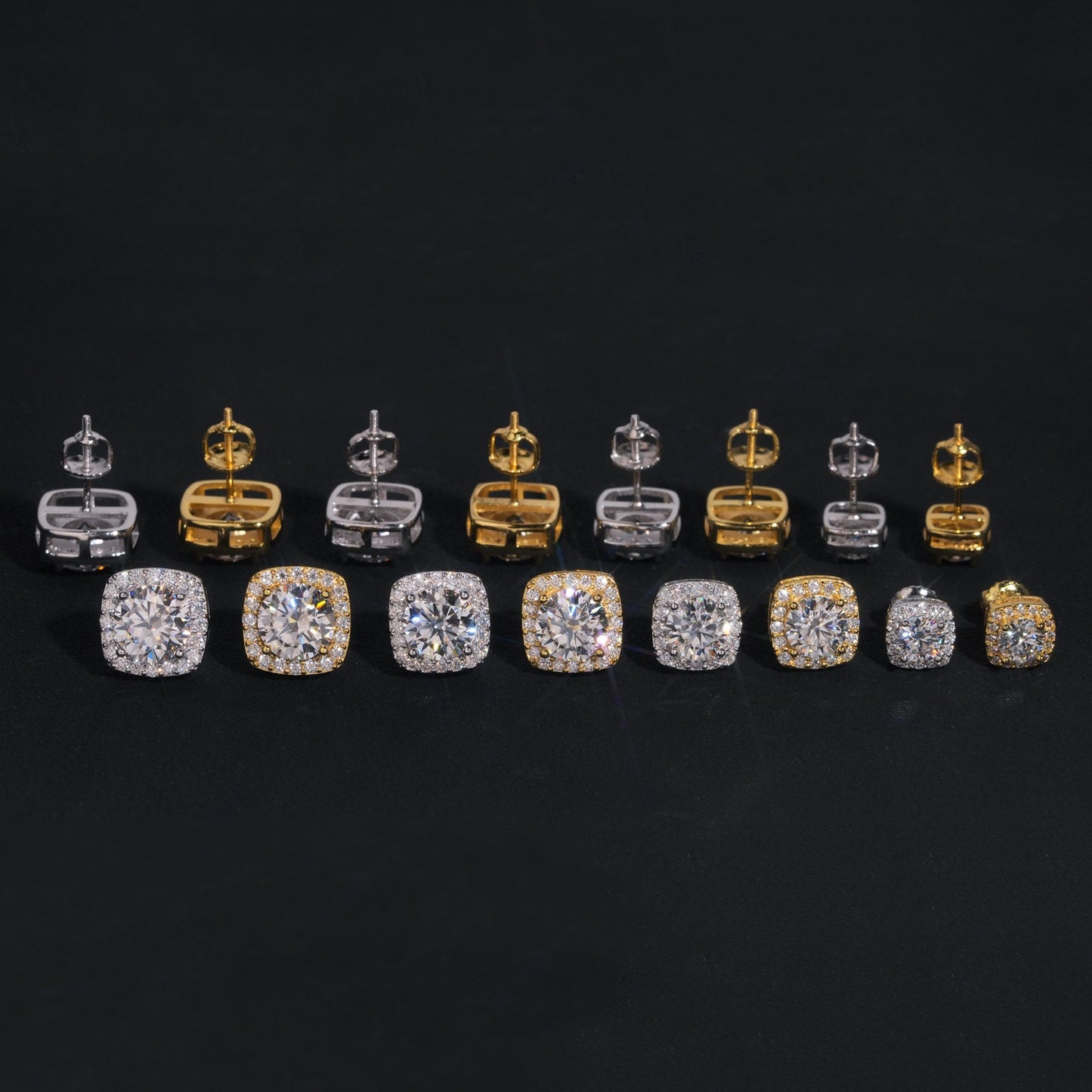 Square Pavé Halo Stud Earrings