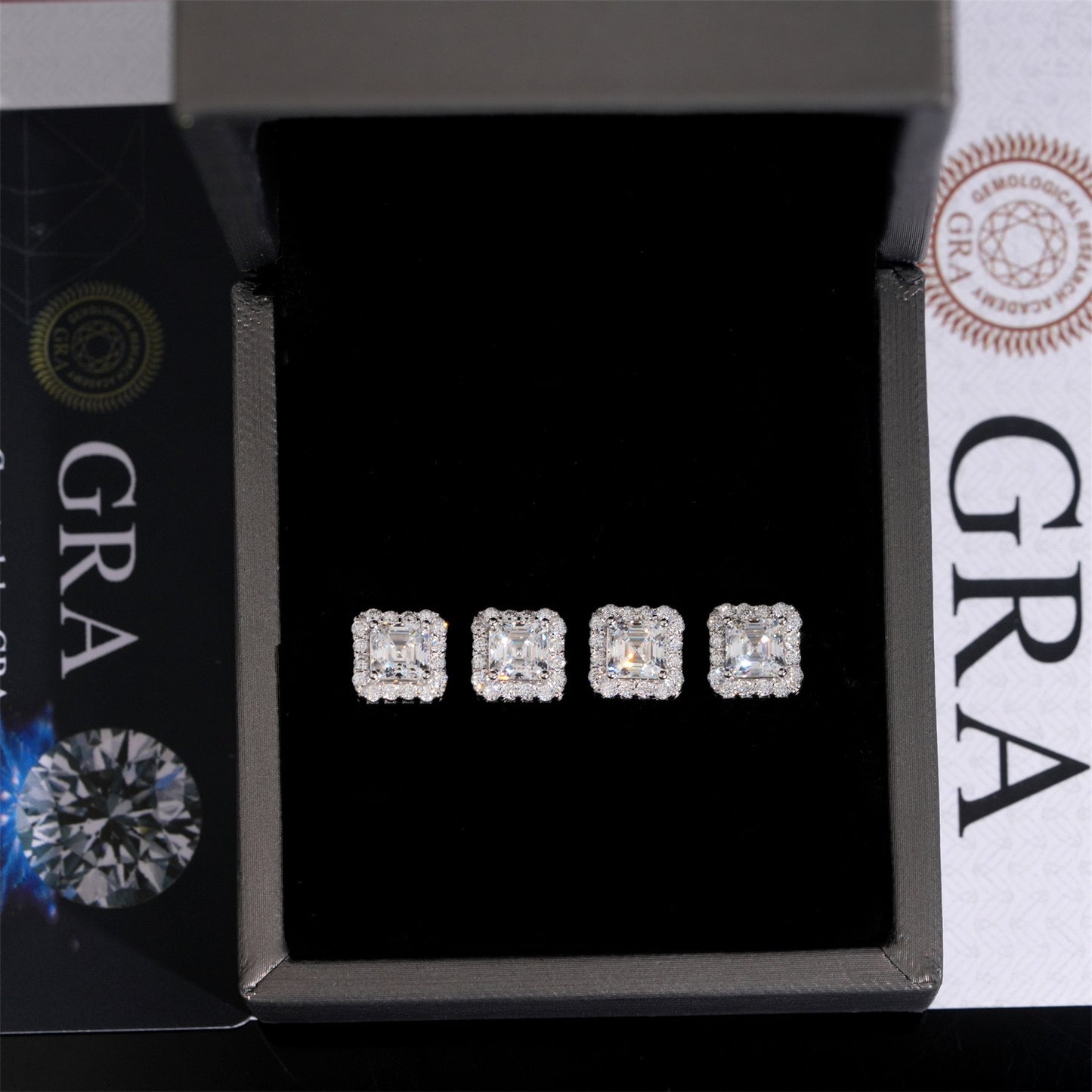8mm Pavé Halo Asscher Cut Stud Earrings