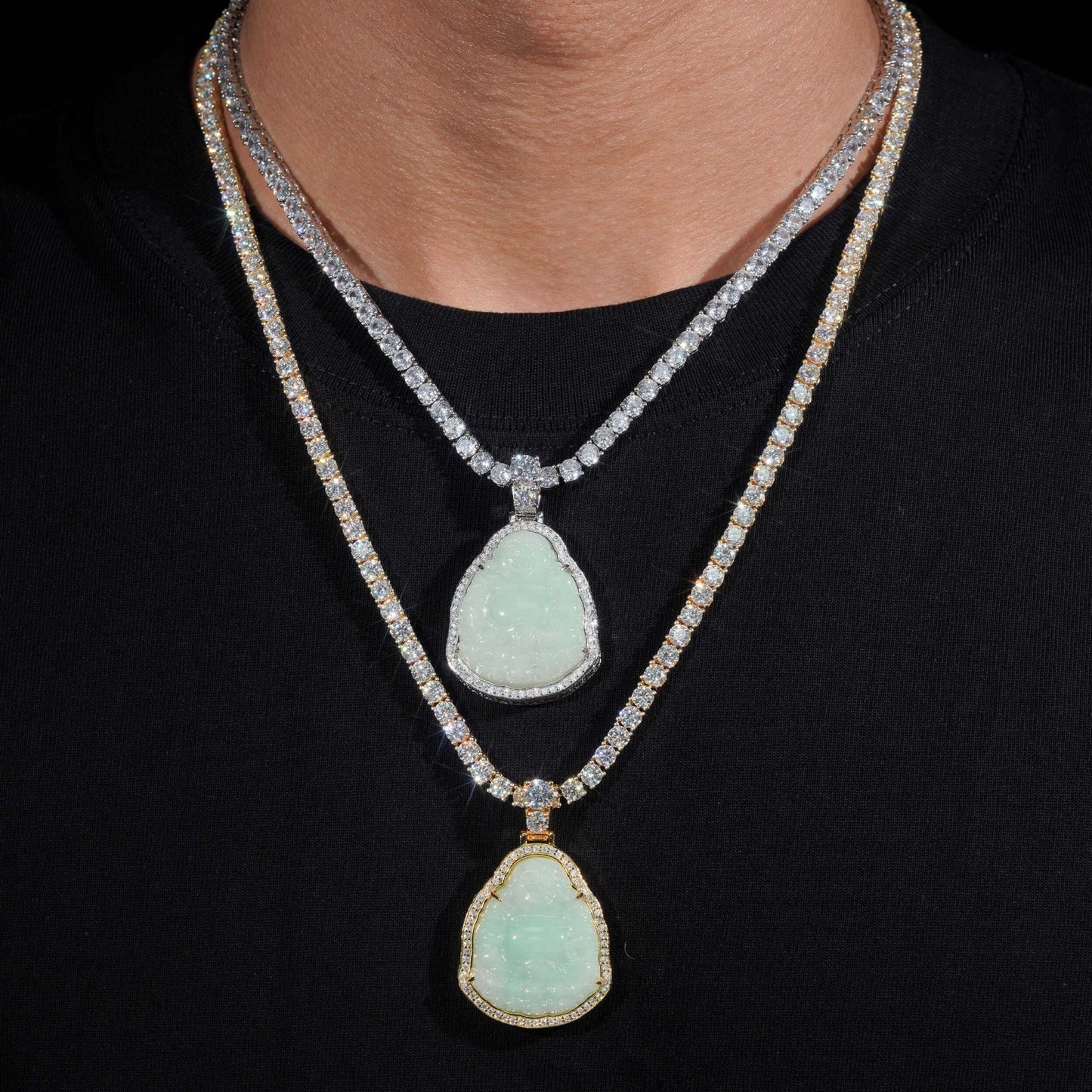 1.8” Jade Buddha Pavé Halo Pendant