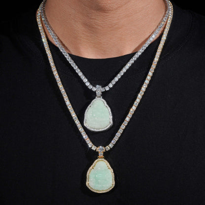1.8” Jade Buddha Pavé Halo Pendant