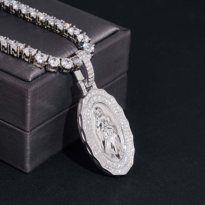 1.8” Virgin Mary Pavé Halo Medallion Pendant