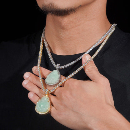 1.8” Jade Buddha Pavé Halo Pendant