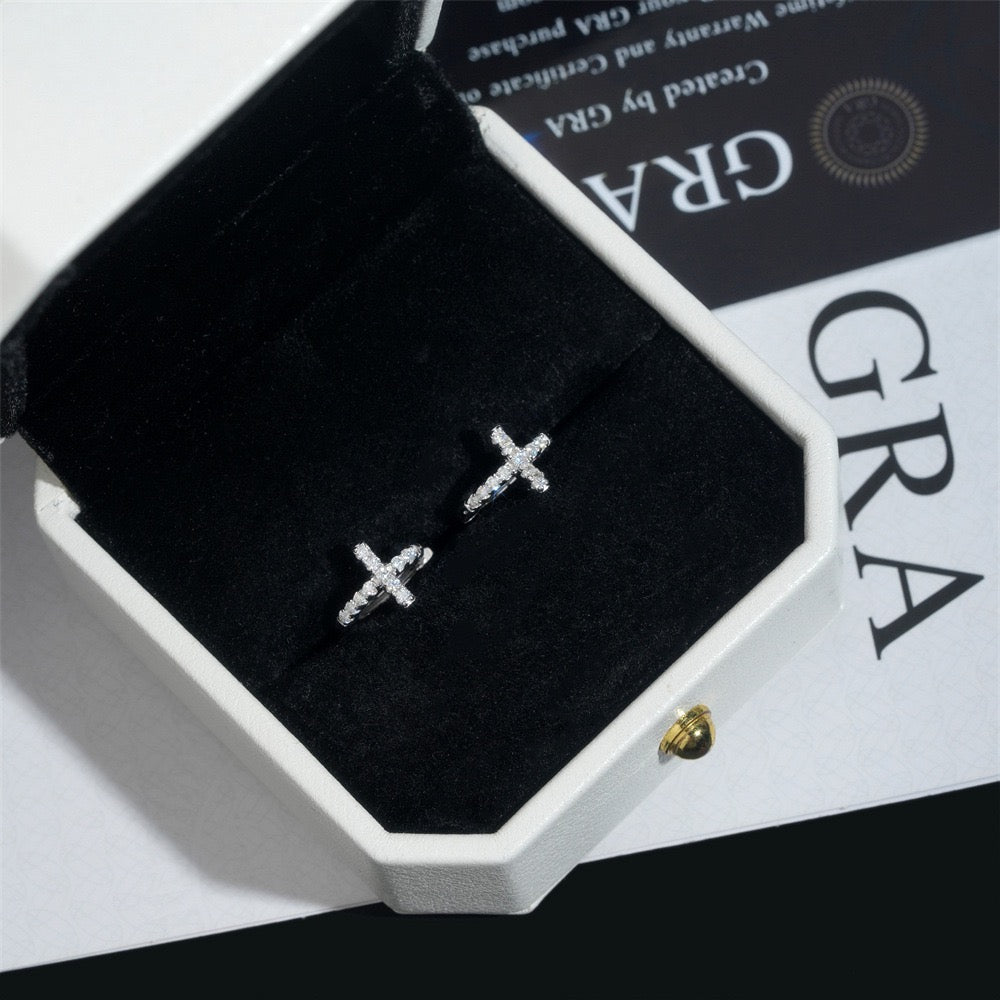 8mm Cross Pavé Hoop Earrings