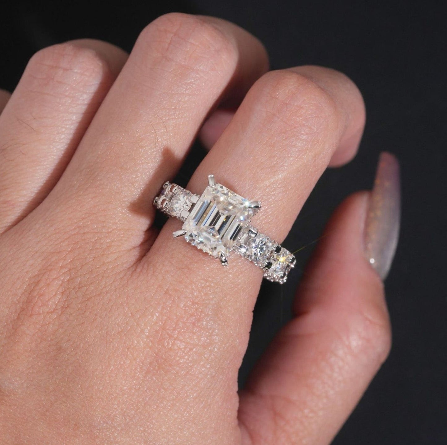 5ct Emerald Cut Engagement Ring With Pavé Eternity Band