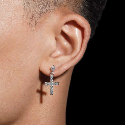 23mm Single Row Cross Drop Earrings