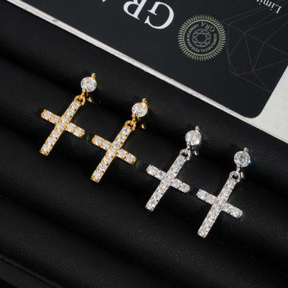23mm Single Row Cross Drop Earrings