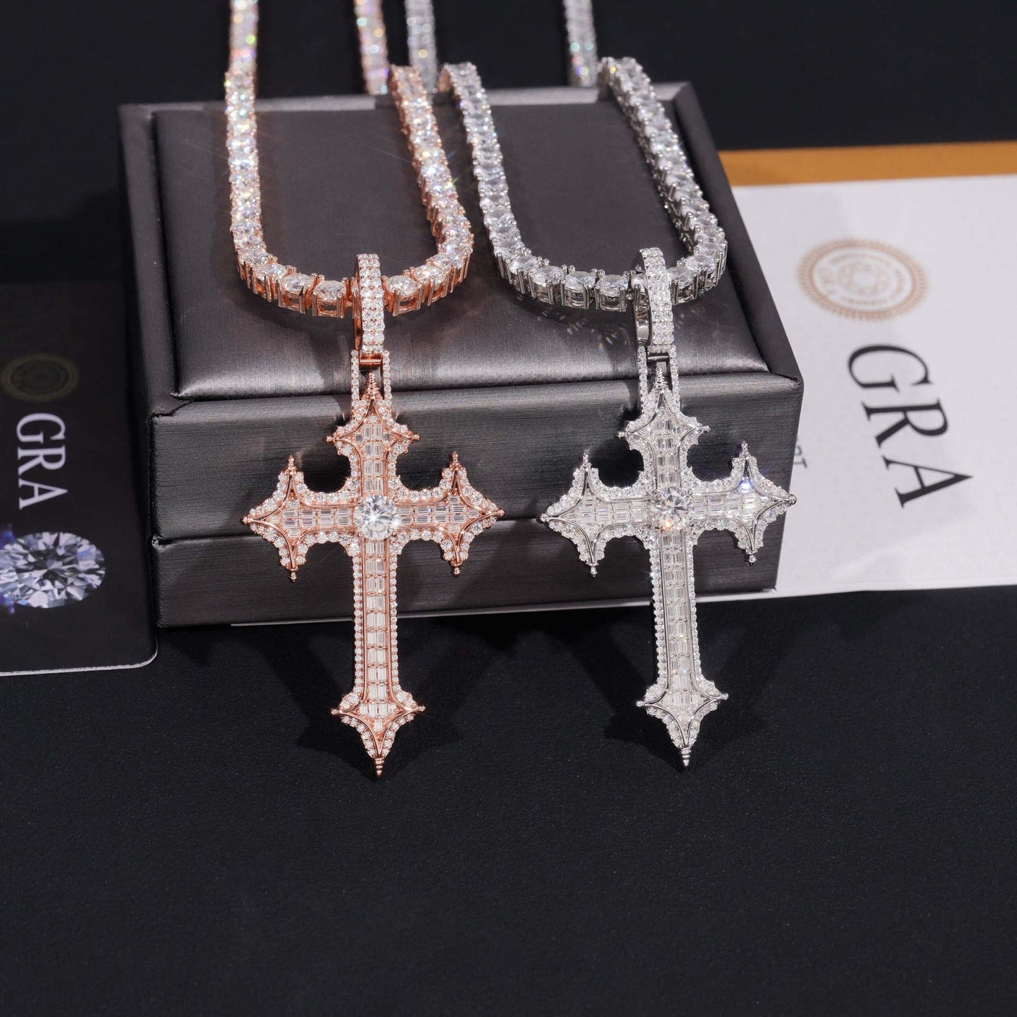2.5” Baguette Pavé Gothic Cross Pendant