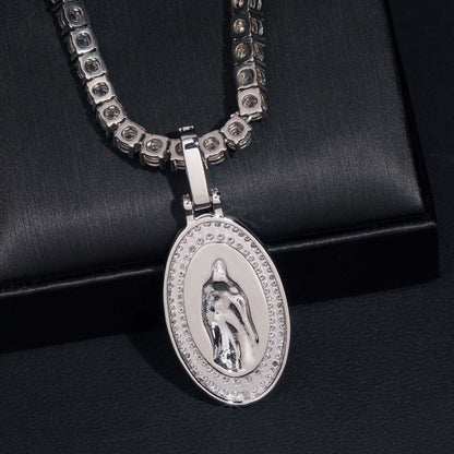 1.8” Virgin Mary Pavé Halo Medallion Pendant