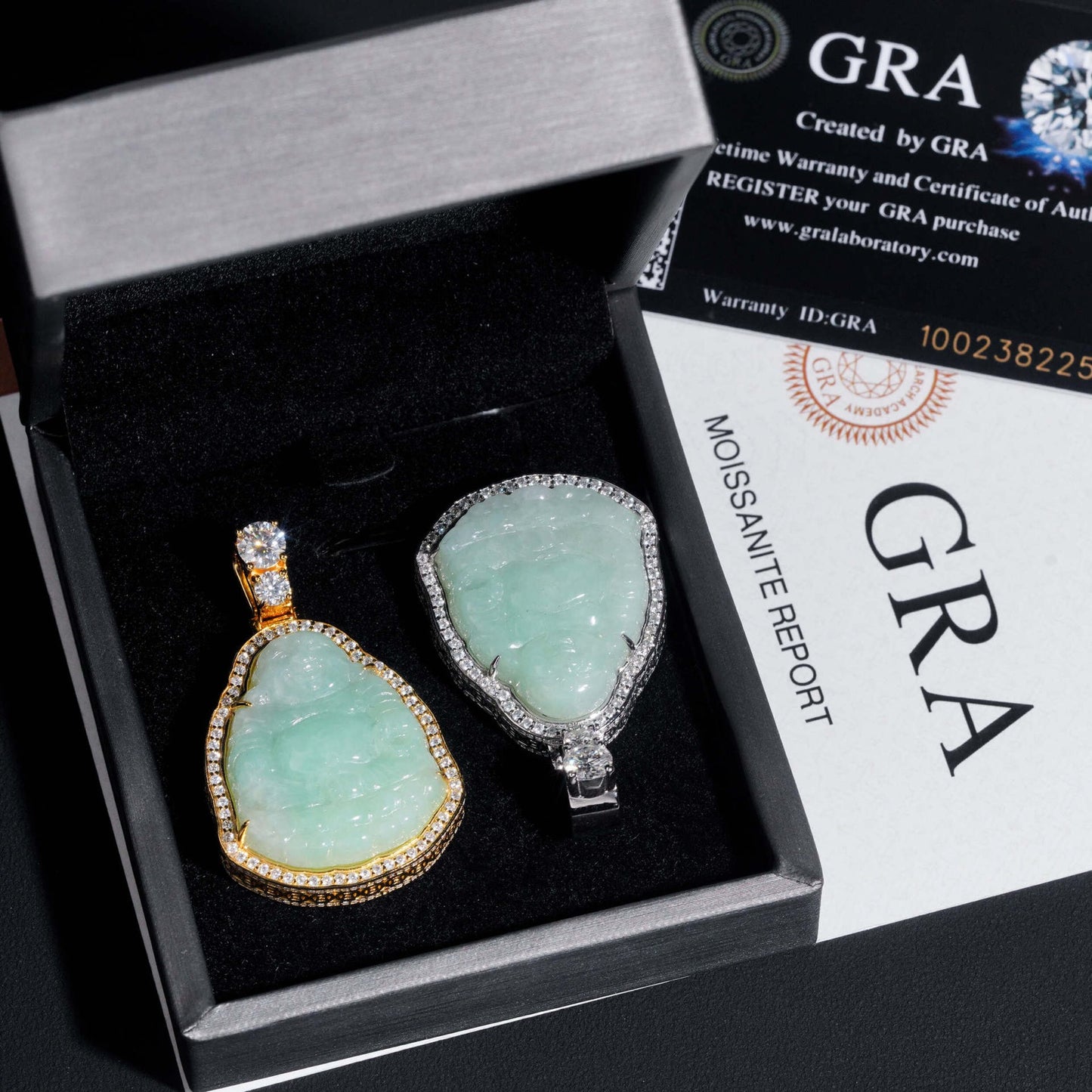 1.8” Jade Buddha Pavé Halo Pendant