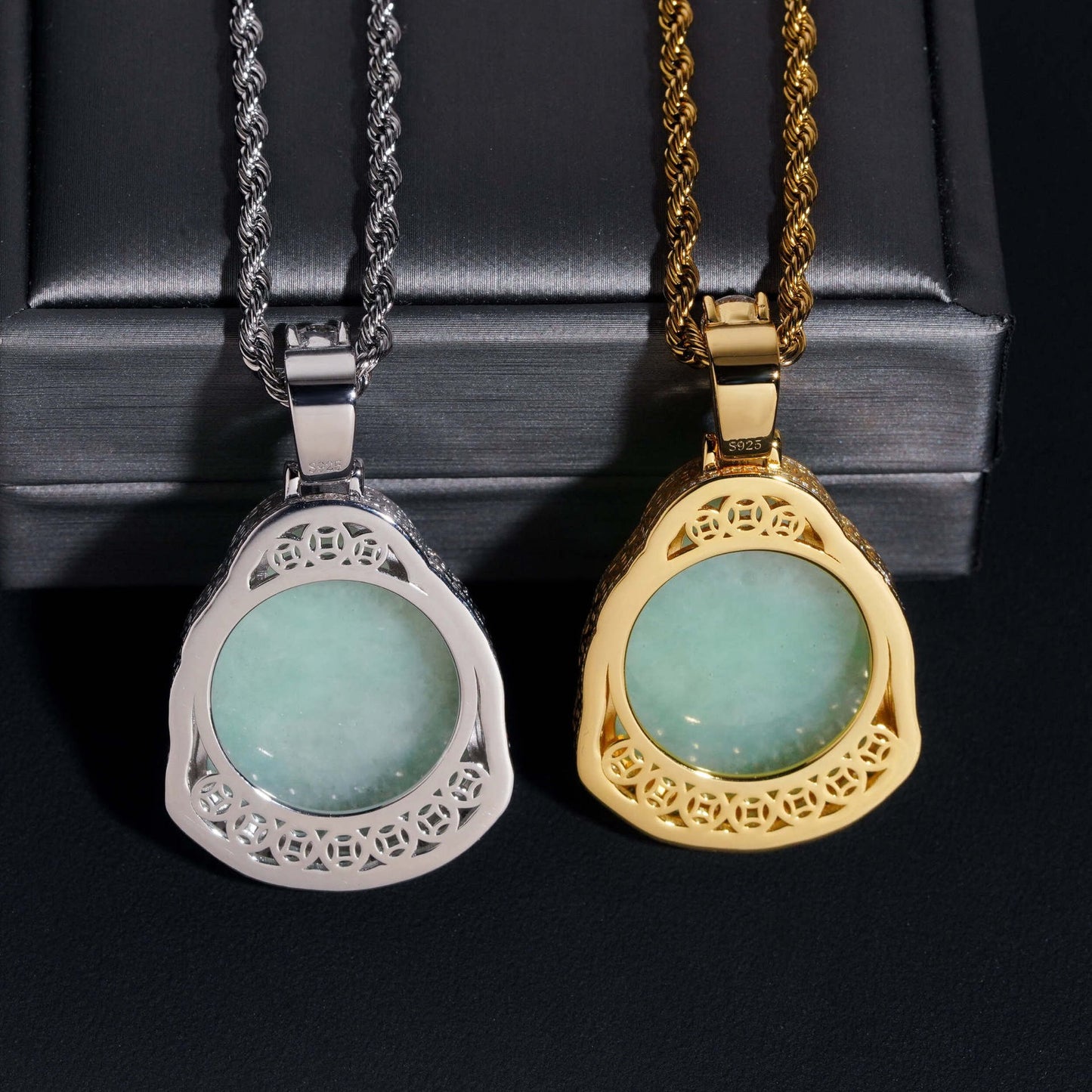 1.8” Jade Buddha Pavé Halo Pendant