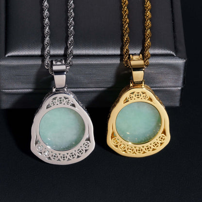 1.8” Jade Buddha Pavé Halo Pendant