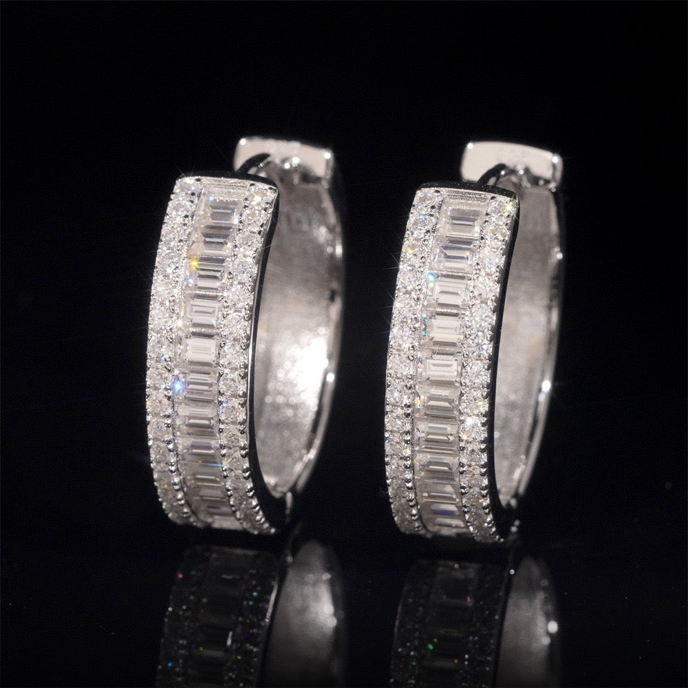 24mm Baguette Centre Pavé Hoop Earrings