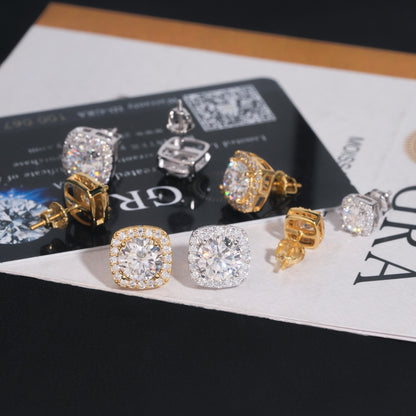 Square Pavé Halo Stud Earrings