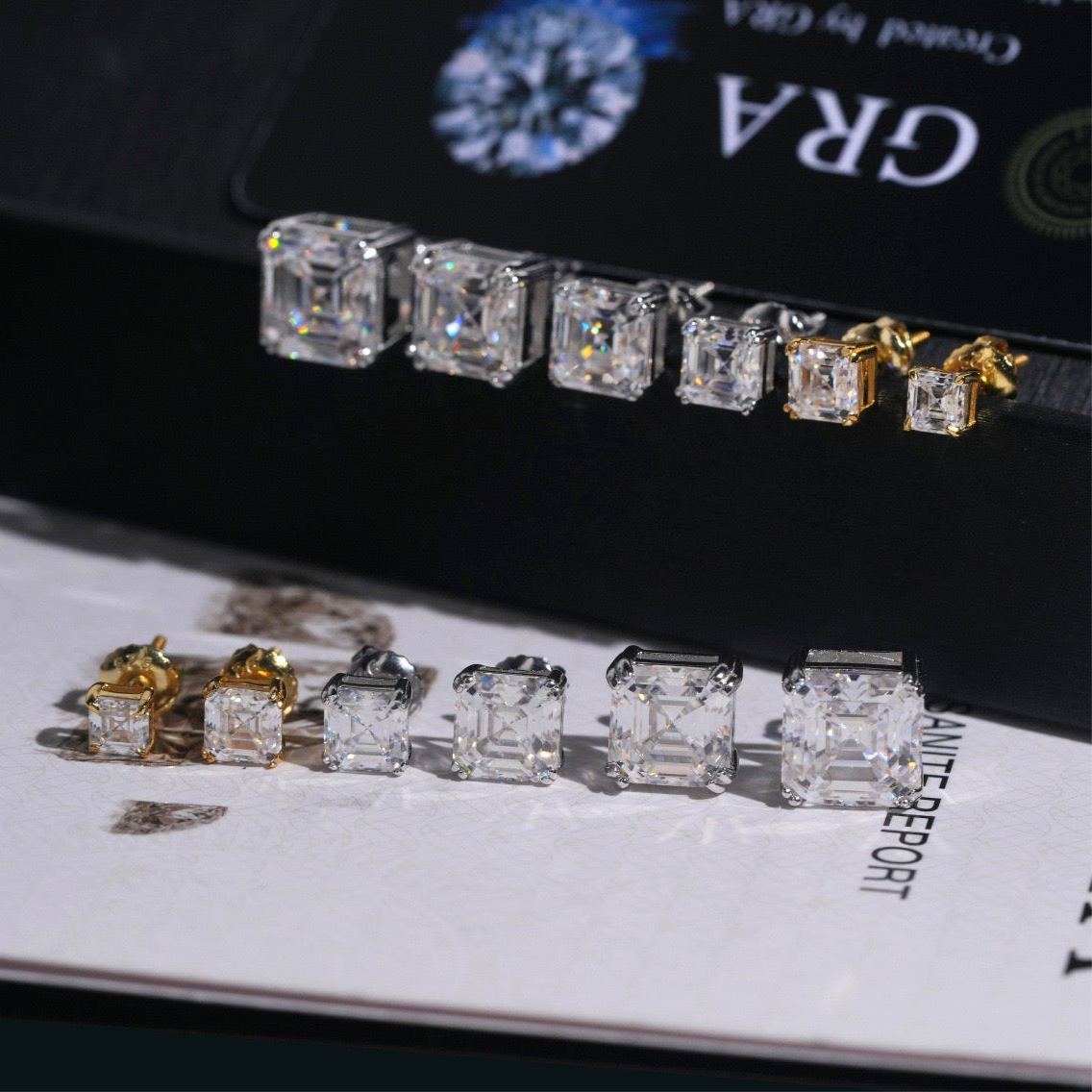 Asscher Cut Solitaire Stud Earrings (4mm-9mm)