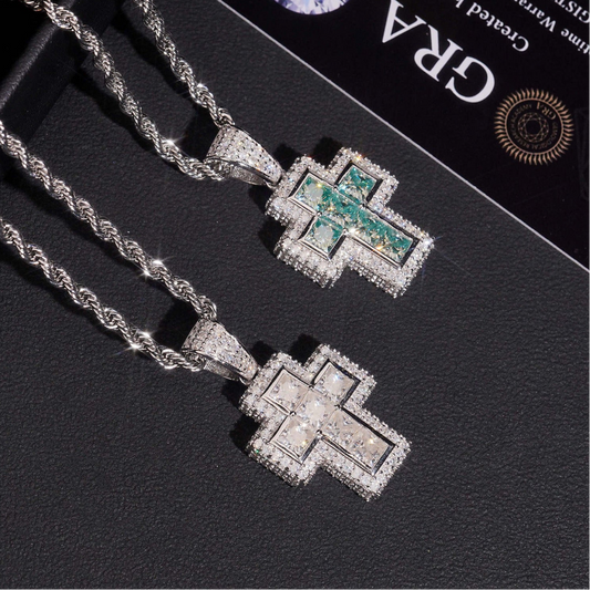 1.5” Princess-Cut Pavé Cross Pendant