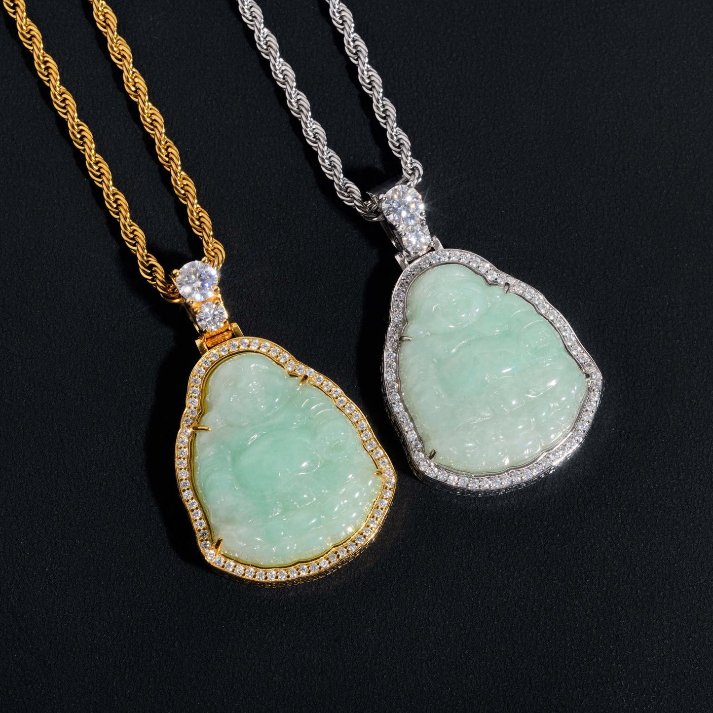 1.8” Jade Buddha Pavé Halo Pendant