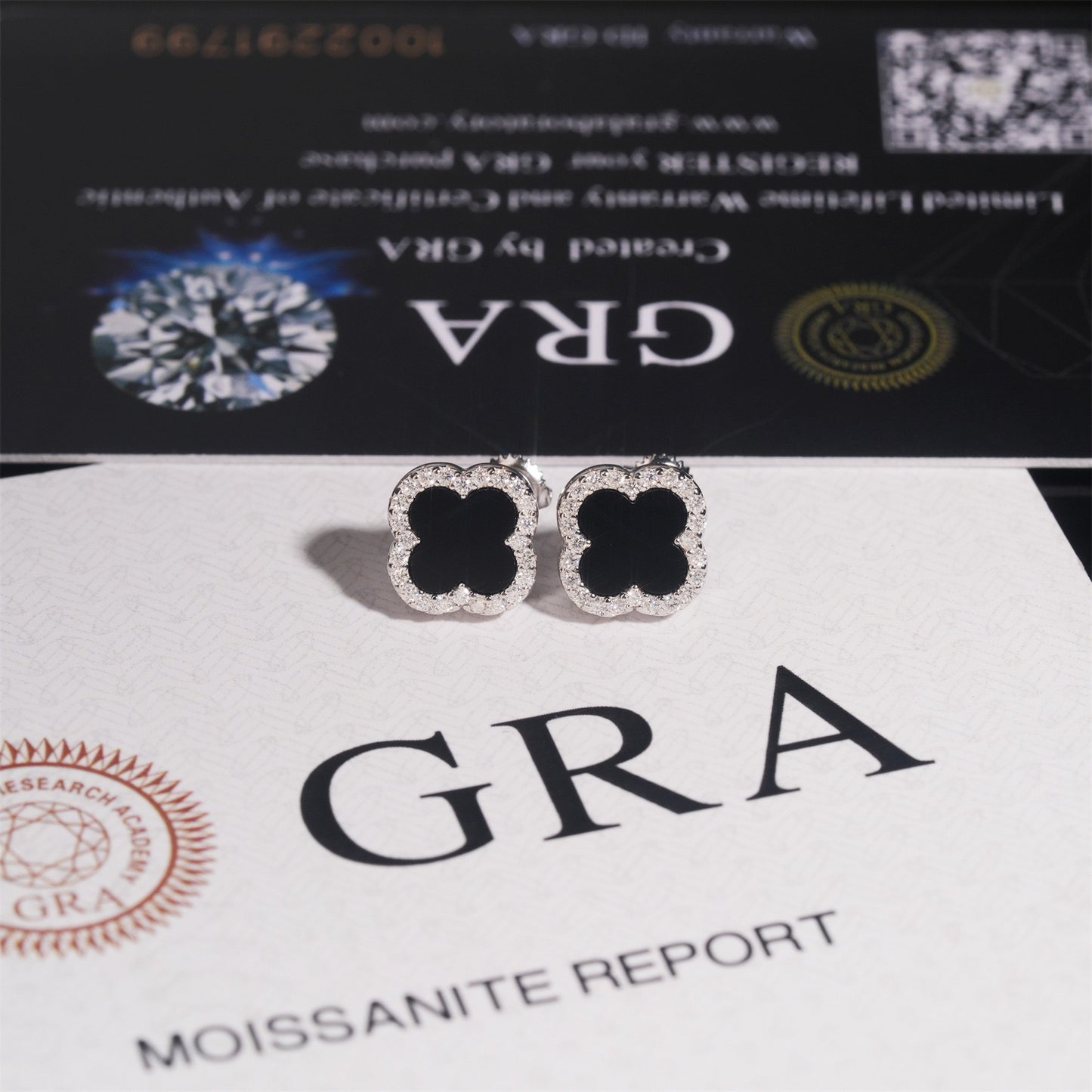 9.5mm Black Onyx Clover Stud Earrings