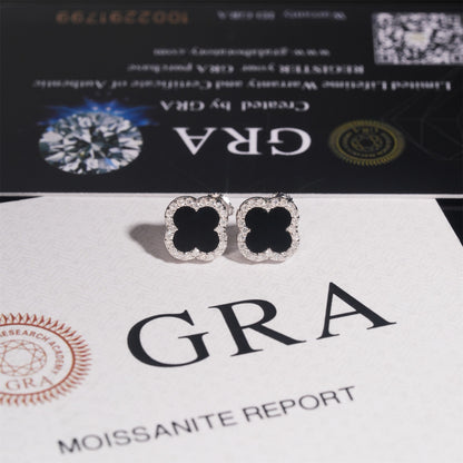 9.5mm Black Onyx Clover Stud Earrings