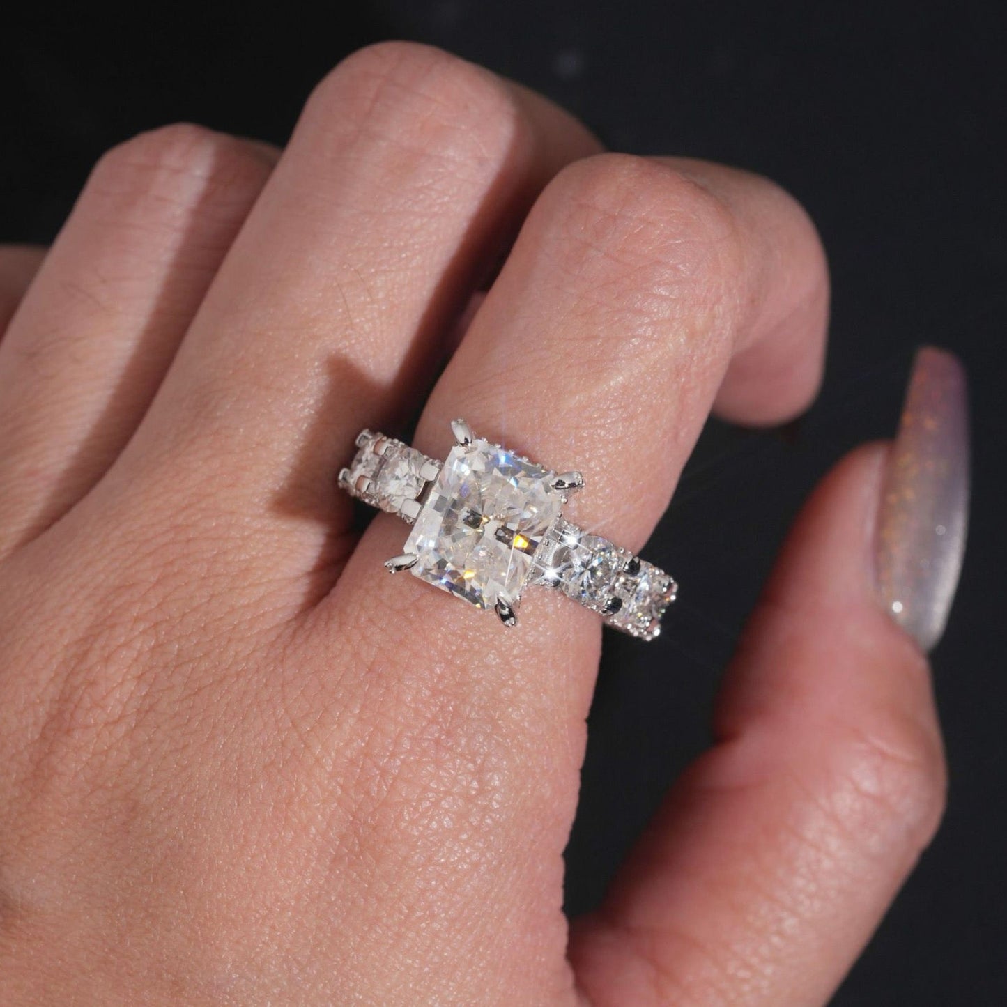 5ct Radiant Cut Engagement Ring With Pavé Eternity Band