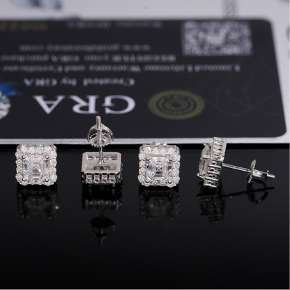 8mm Pavé Halo Asscher Cut Stud Earrings