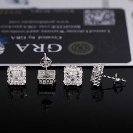 8mm Pavé Halo Asscher Cut Stud Earrings