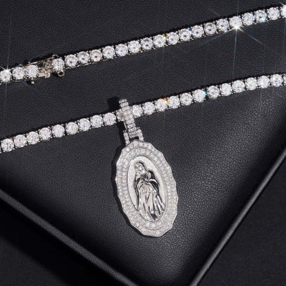 1.8” Virgin Mary Pavé Halo Medallion Pendant