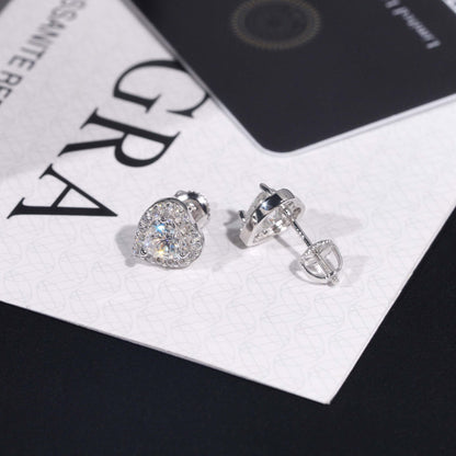 8.5mm Heart Shape Pavé Halo Stud Earrings