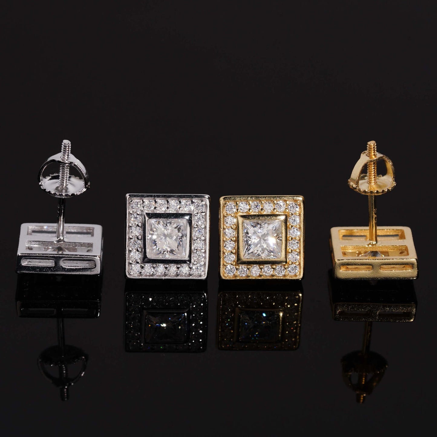 9mm Princess Cut Pavé Halo Stud Earrings
