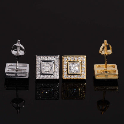 9mm Princess Cut Pavé Halo Stud Earrings