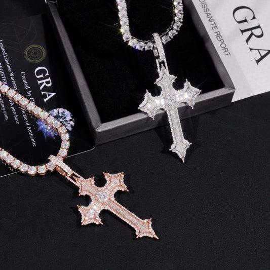 2.5” Baguette Pavé Gothic Cross Pendant