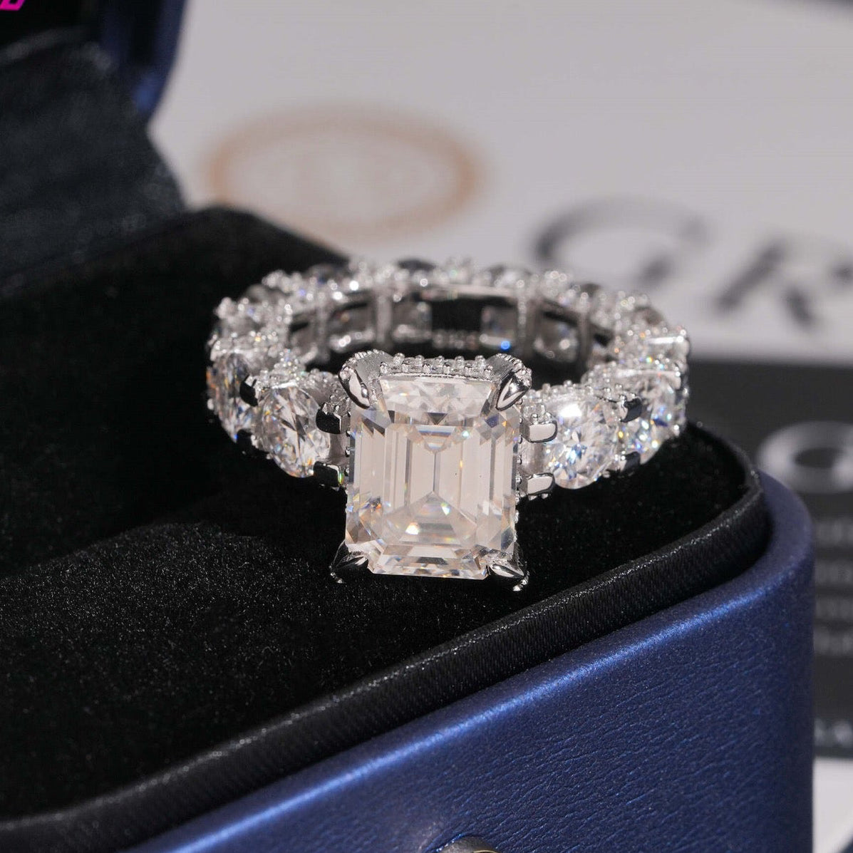 5ct Emerald Cut Engagement Ring With Pavé Eternity Band