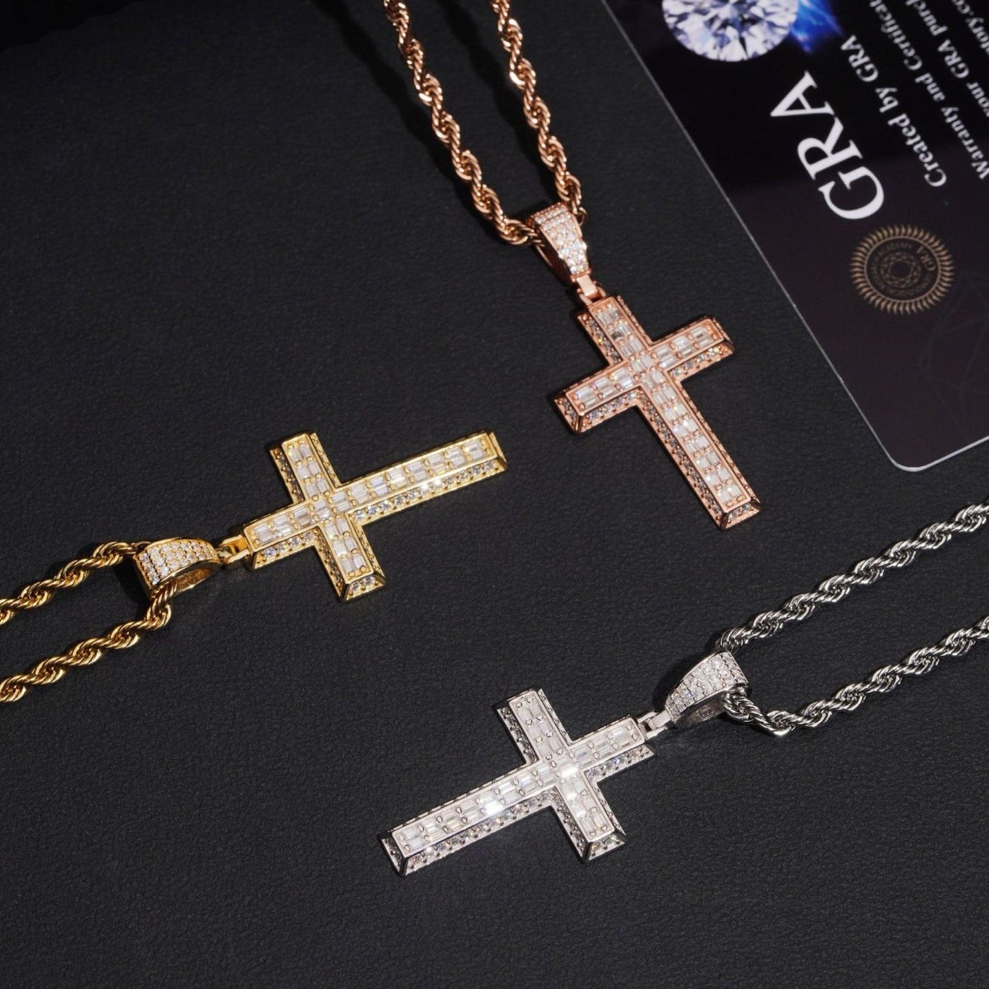 1.8” Beveled-Edge Baguette Cross Pendant