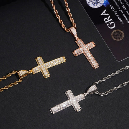 1.8” Beveled-Edge Baguette Cross Pendant