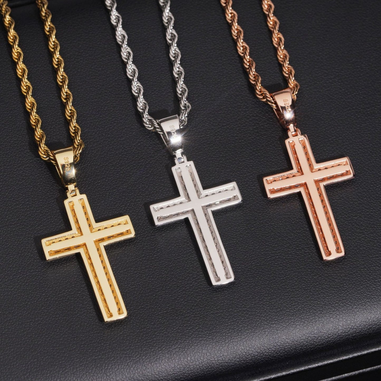 1.8” Beveled-Edge Baguette Cross Pendant