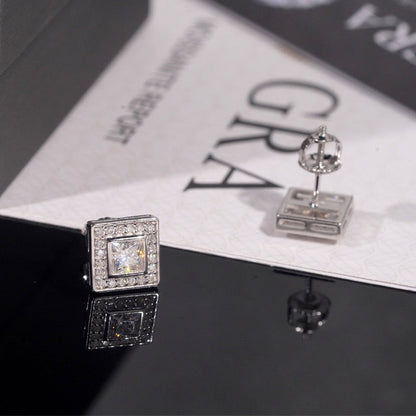 9mm Princess Cut Pavé Halo Stud Earrings