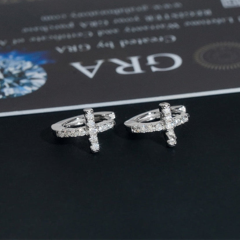 8mm Cross Pavé Hoop Earrings