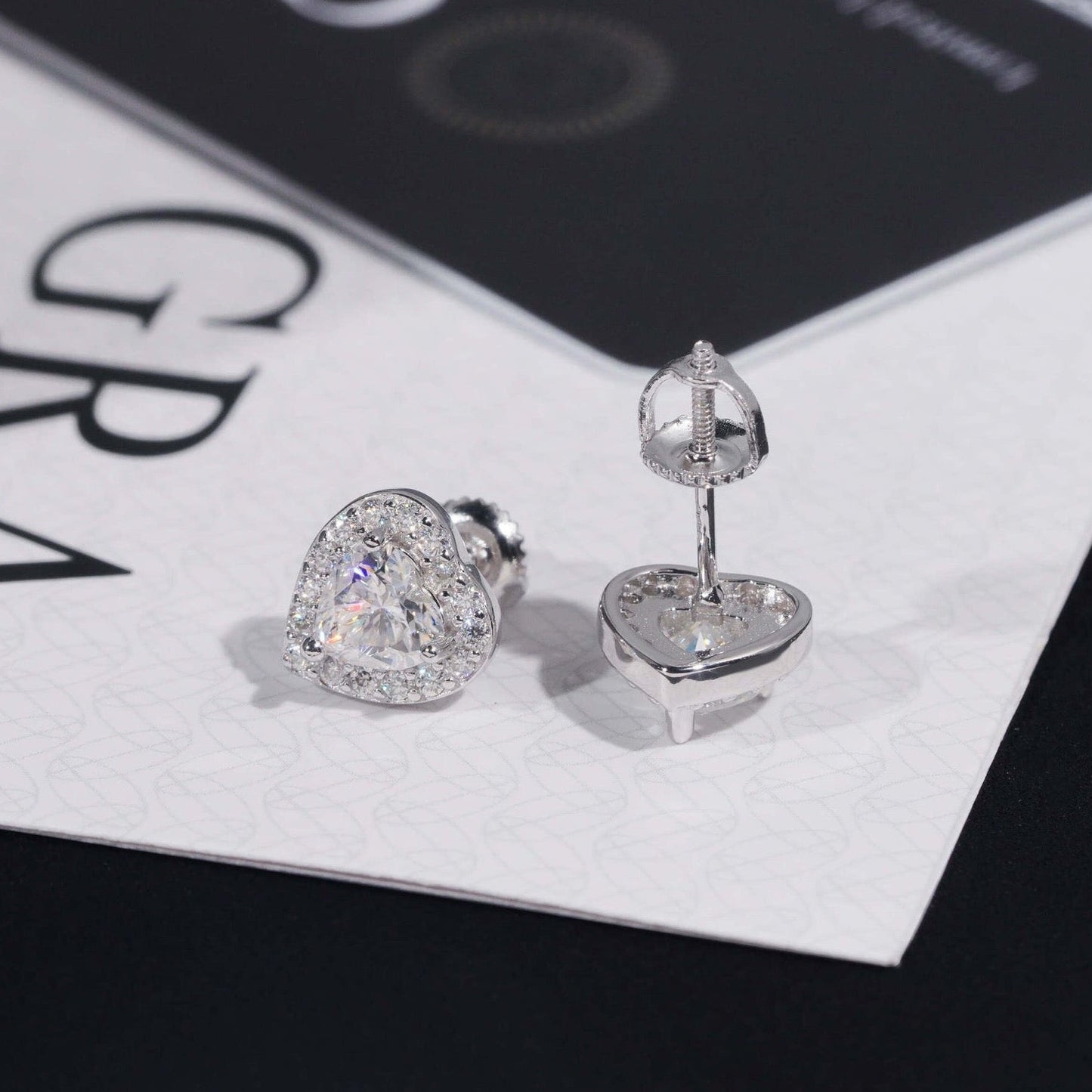 8.5mm Heart Shape Pavé Halo Stud Earrings