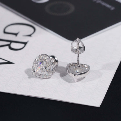 8.5mm Heart Shape Pavé Halo Stud Earrings