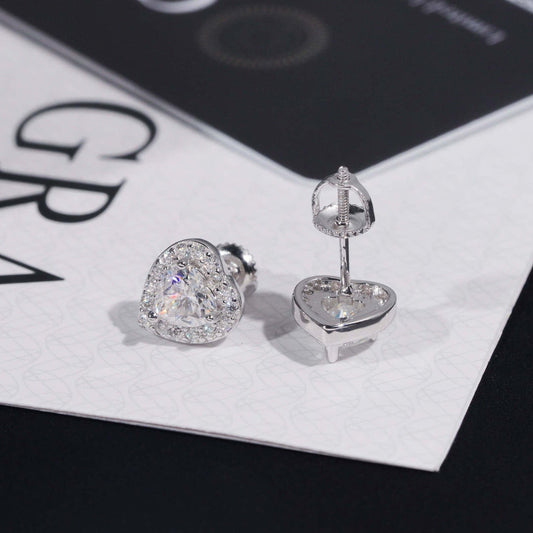 8.5mm Heart Shape Pavé Halo Stud Earrings