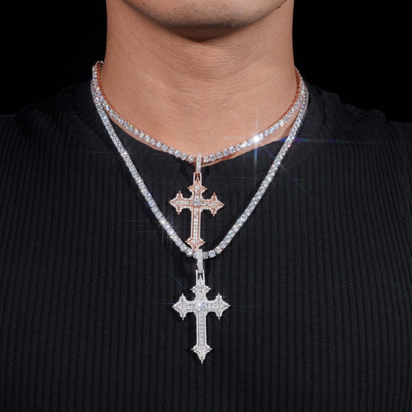 2.5” Baguette Pavé Gothic Cross Pendant