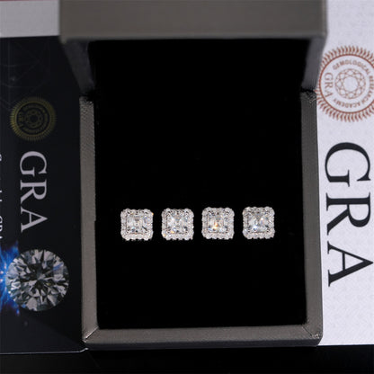 8mm Pavé Halo Asscher Cut Stud Earrings