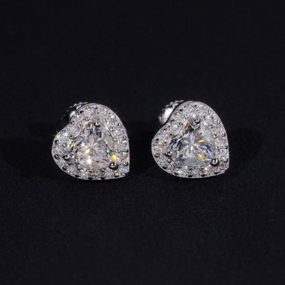 8.5mm Heart Shape Pavé Halo Stud Earrings