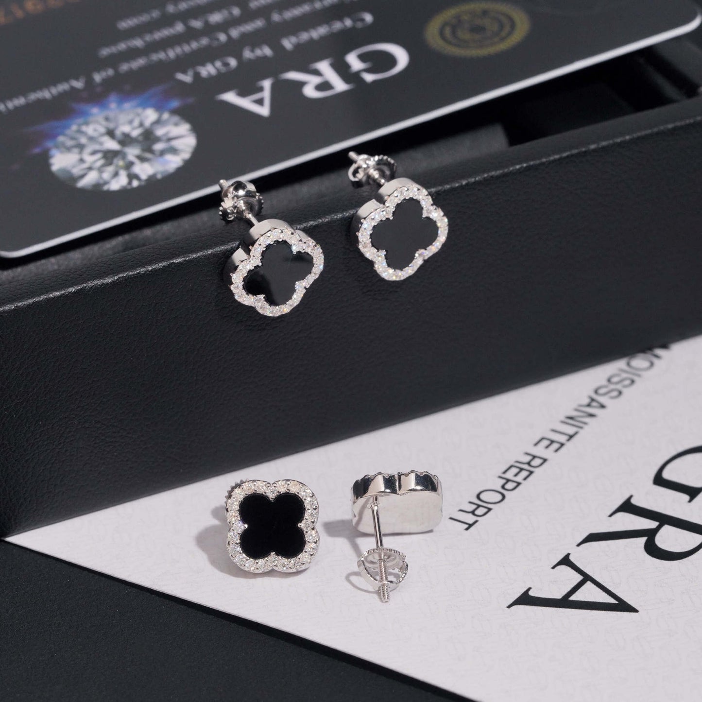 9.5mm Black Onyx Clover Stud Earrings