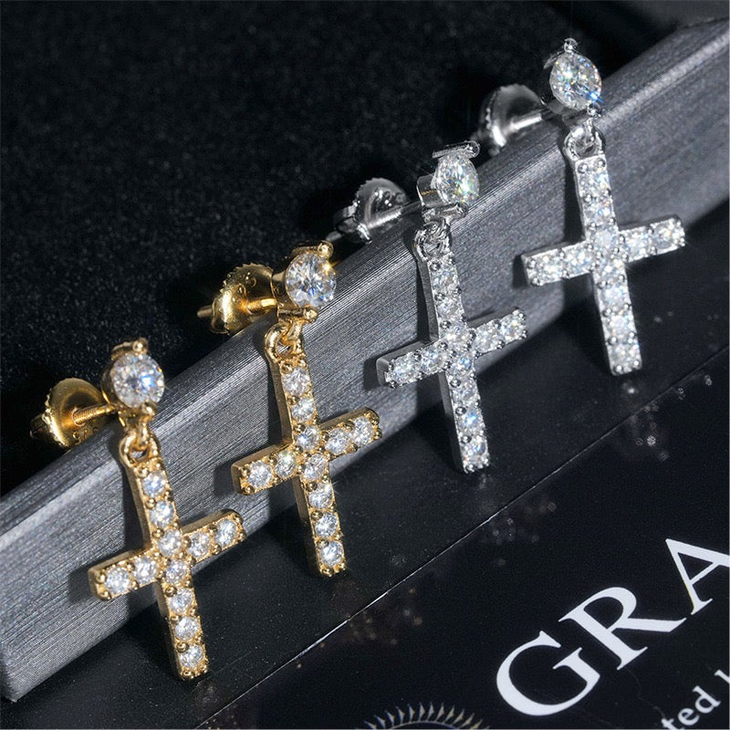 23mm Single Row Cross Drop Earrings