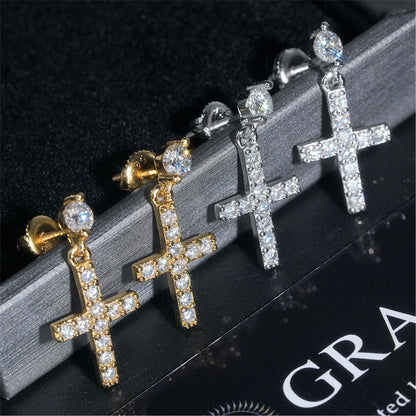 23mm Single Row Cross Drop Earrings