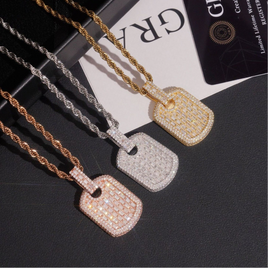 1.35” Baguette Pavé Dog Tag Pendant