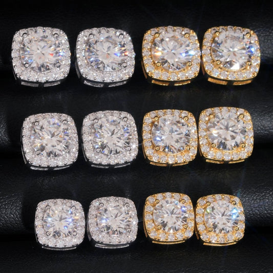 Square Pavé Halo Stud Earrings