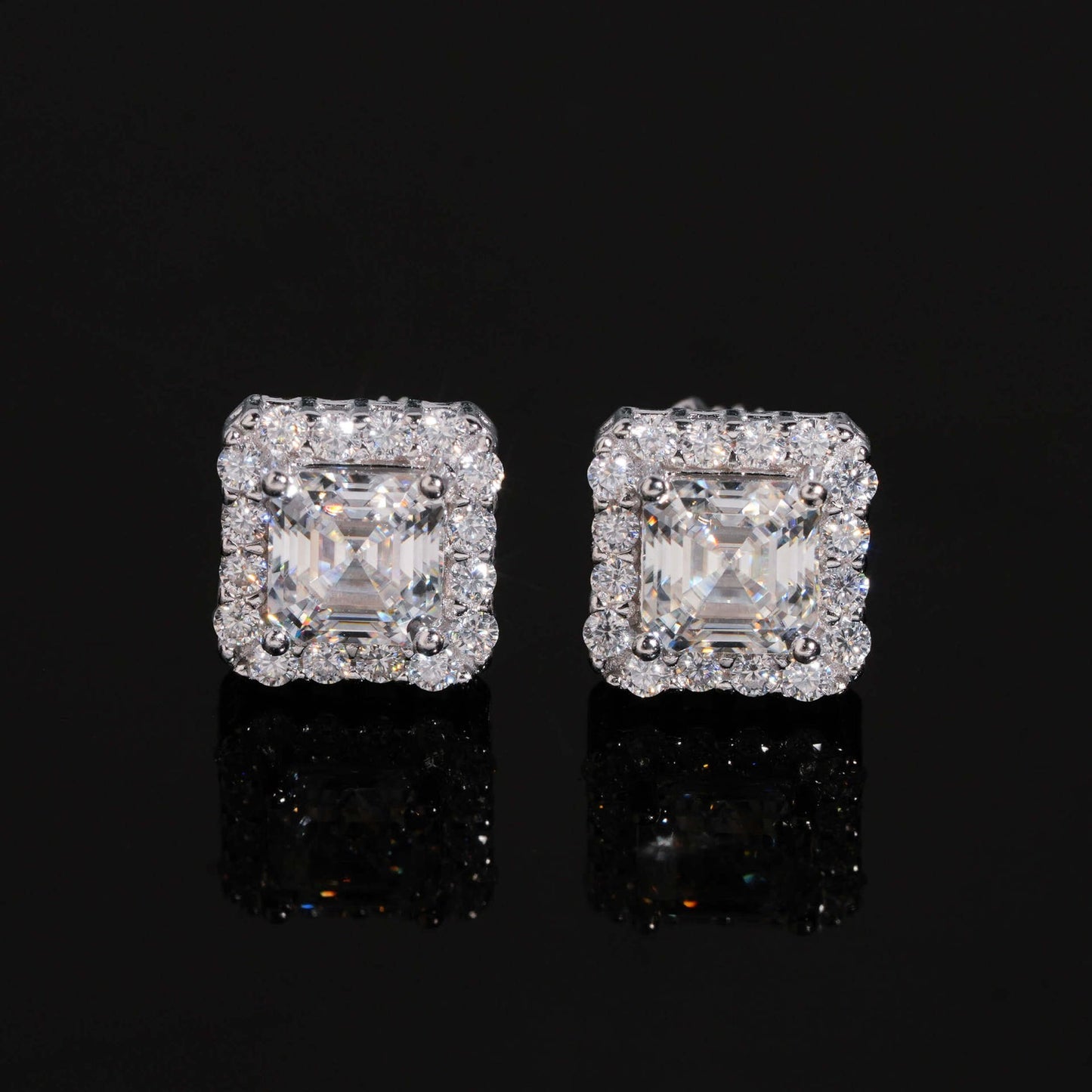 8mm Pavé Halo Asscher Cut Stud Earrings