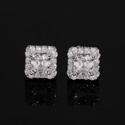 8mm Pavé Halo Asscher Cut Stud Earrings